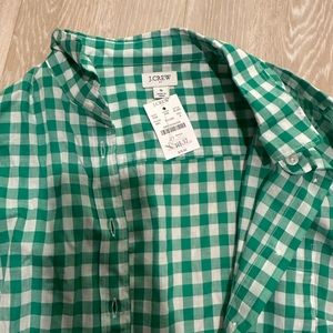 NWT J. Crew Factory Green Gingham shirt